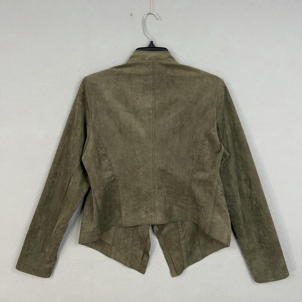 BLANKNYC Jacket Womens Large Olive Faux Suede Waterfall Open Front Moto Ladies - Picture 6 of 13